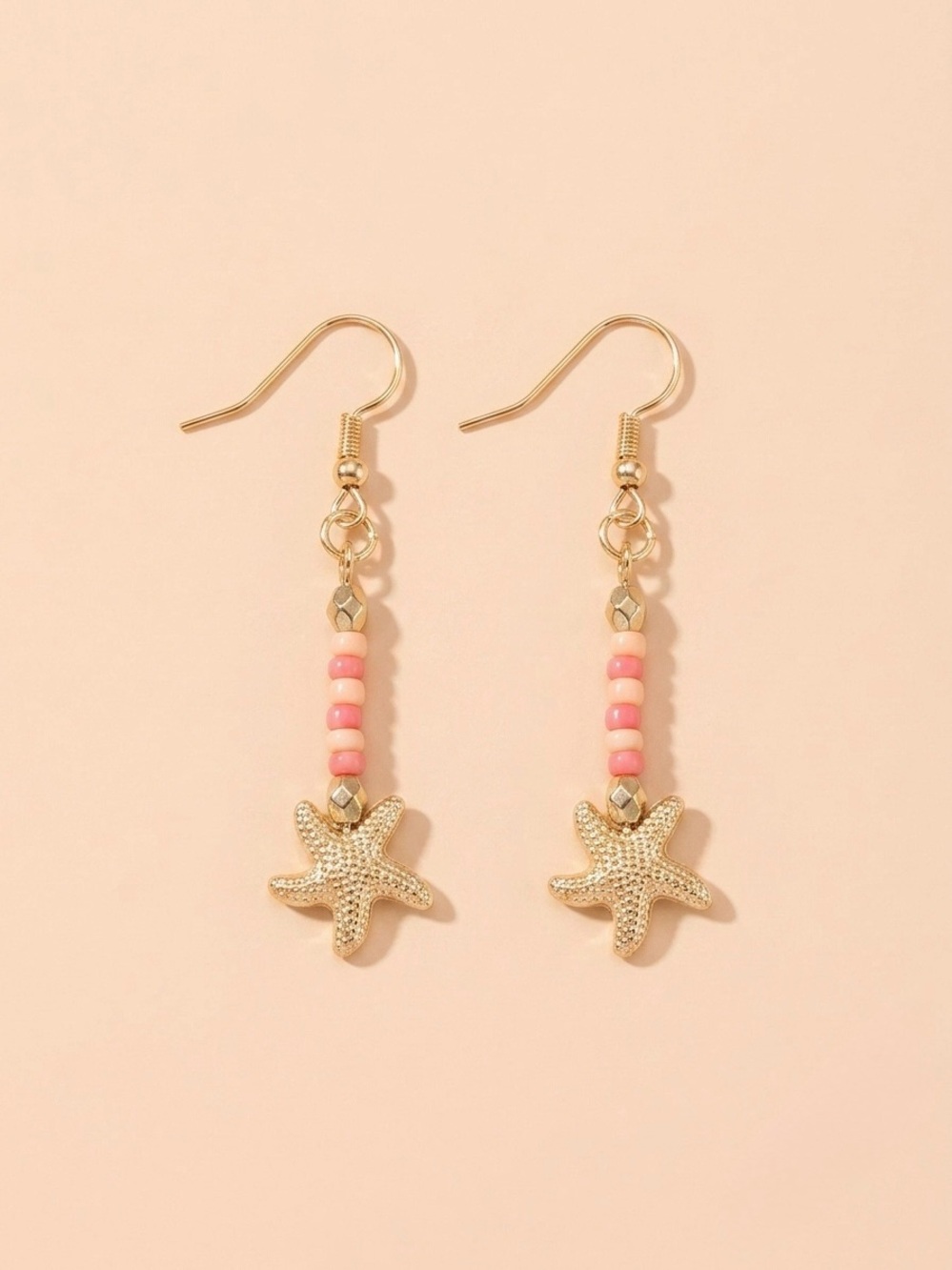 Handmade Gold & Pink Starfish Drop Earrings